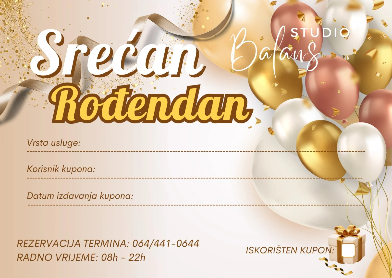Poklon bon Studio Balans – dizajn birthday gold Poklon bon Studio Balans – dizajn birthday gold