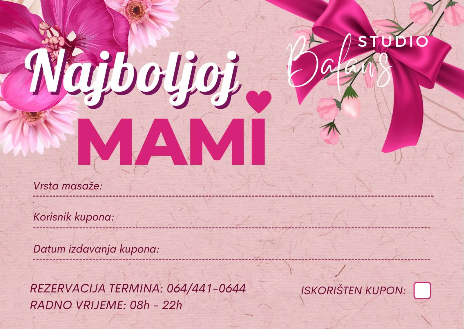 Najboljoj Mami – poklon kupon za masažu u Balans Studiju