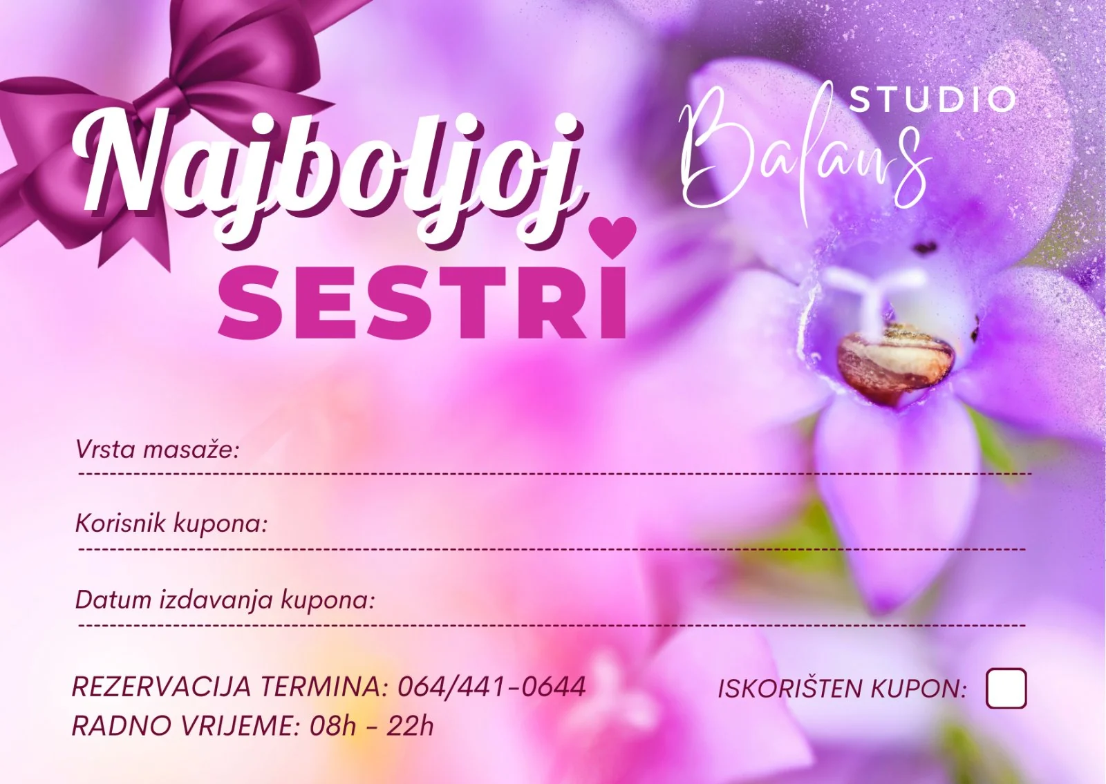 Najboljoj Sestri – poklon kupon za masažu u Balans Studiju